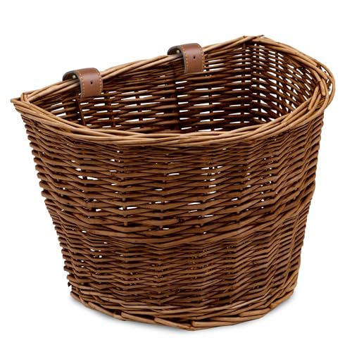 Image of ProSource Wicker Bike Basket Front Cargo for Women and Men, Fits Most Bikes, Beach Cruiser, Stationary Bike, Ebike, Road Bike