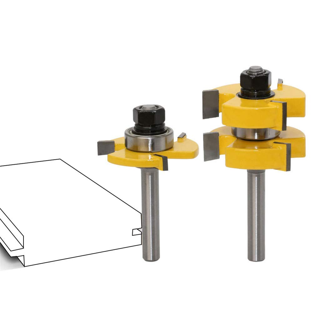 2 pezzi Set di frese per scanalature e lingue, set di punte per fresa a T, codolo da 8 mm, set di frese per fresatrice per macchina CNC di incisione e rifinitura per lavorazione del legno DIY