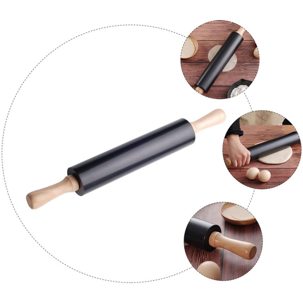 Mattarello in silicone antiaderente manico in legno pasta per pasticceria rullo per farina strumento da cucina per cottura al forno (colore : Nero, dimensioni : 43x5.5x5.5cm) (Black 43x5.5x5.5cm)