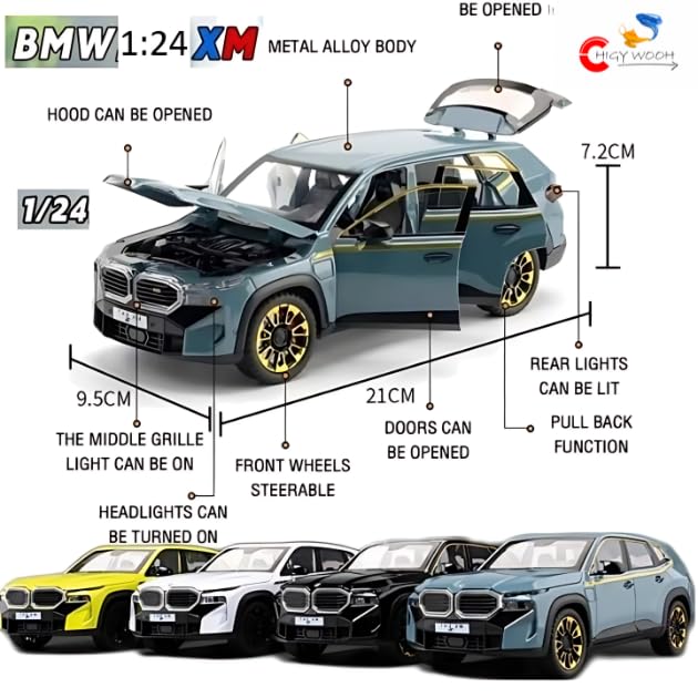 Image of B.M.W XM SUV Scale 1:24 Diecast Model Car | Zinc Alloy Metal Pull Back Die-Cast Car with Openable Doors Sound and Light Indoor Outdoor Toy Car for Kids | Best Gift Toys for Boys & Girls