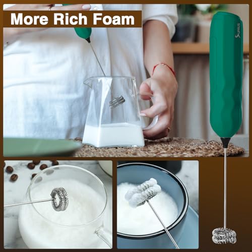 Image of SUPRUS Ultra Fast Handheld Milk Frother Double Whisk with Stand 2 Batteries Stainless Steel for Lattes Cappuccino Matcha Hot Chocolate Coffee Bar Accessories Kitchen Gadgets Gift