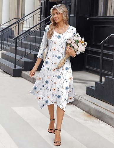 Image of Zeagoo Midi Dresses Women 2026 Dress 3 /4 Sleeve Casual Dresses with Pockets A Line Summer Beach Sundress