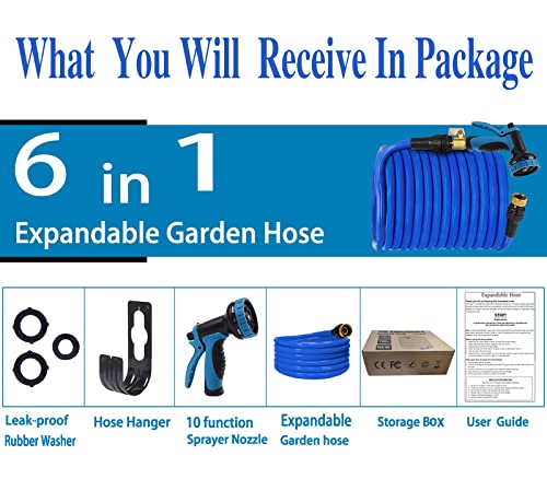 Garden Hose 100Ft Expandable Water Hose Lightweight Retractable Long Hose,No Kink Flexible Hose With 10 Standard Function Nozzle,Super Latex Core Flex Hose Outdoor Watering Equipment Hose Blue #TOP3