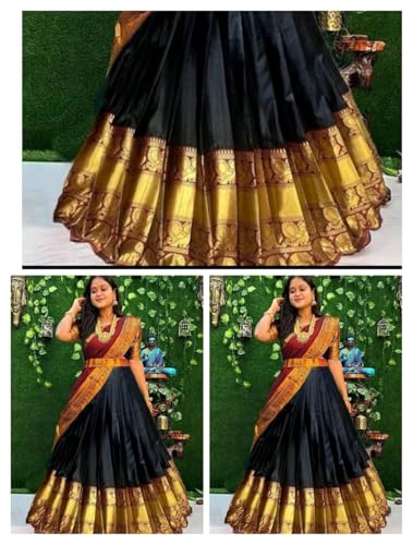 Image of Renvani Fashion Women's Printed Pattern Art Silk Semi-Stitched Lehenga Choli Set Unstitched Blouse Piece and Zari Lace Work