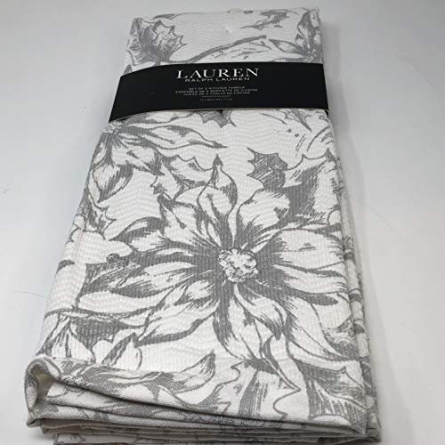 L R L Set of 2 Gray Floral Poinsettia Kitchen Dish Towels