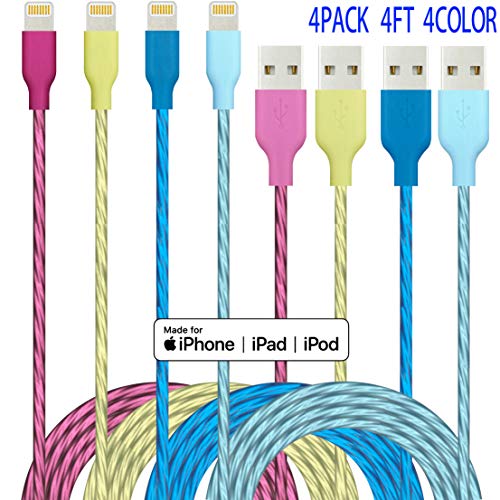 iPhone Charger Lightning Cable IDiSON 4Pack 4Color 4ft Apple MFi Certified Unbreakable Fast