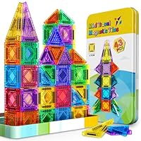 43 Pcs Mini Travel Magnetic Tiles Set, Toys for 3 4 5 6 Year Old Boys Girls, Plane Activities for Kids, Toddlers Learning Toys Magnetic Blocks Building Travel Toys Birthday Gift for Kids