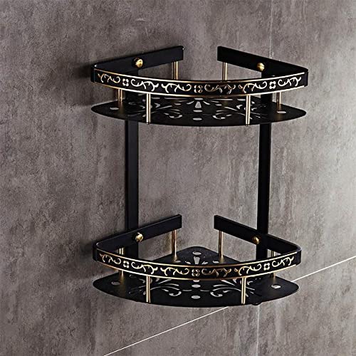 GTFDXJ Corner Shower Caddy Bathroom Shelf Black Aluminum Double Layer Bathroom Corner Shelf Bathroom Holder Showeroom Basket Bathroom