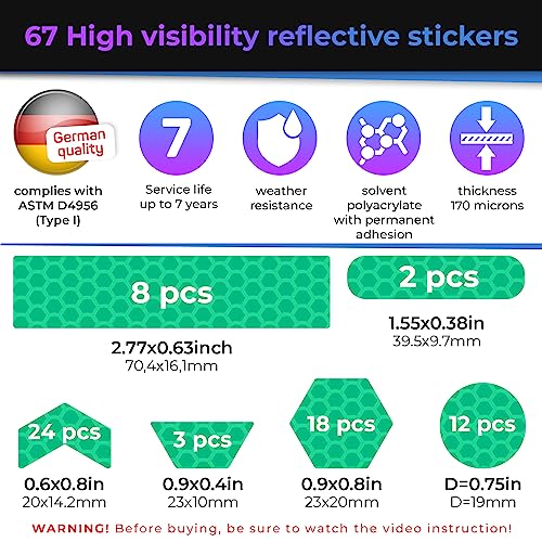 Image of LOOM Reflective Stickers | 67pc Prismatic Grn | Reflective Stickers for Helmet, Bike, Motorcycle, Hard Hat | Waterproof Reflectors for Car, Trailer | Bike Reflectors for Night Riding