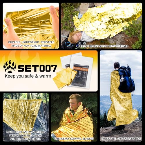 Image of 50 Pack Emergency Mylar Thermal Blankets - 82 inchx62 inch Waterproof Heat Reflective Blankets, Bulk Rescue Blanket for Survival, Camping, Marathons, Bug Out Bag, First Aid, Golden