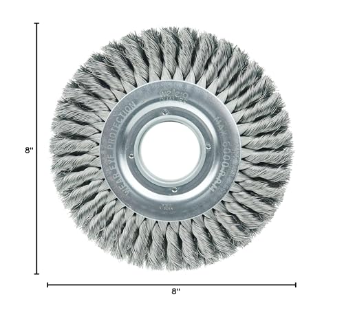 Image of Weiler 09430 8 inch Standard Twist Knot Wire Wheel, .016 inch Steel Fill, 2 inch Arbor Hole, Made in the USA