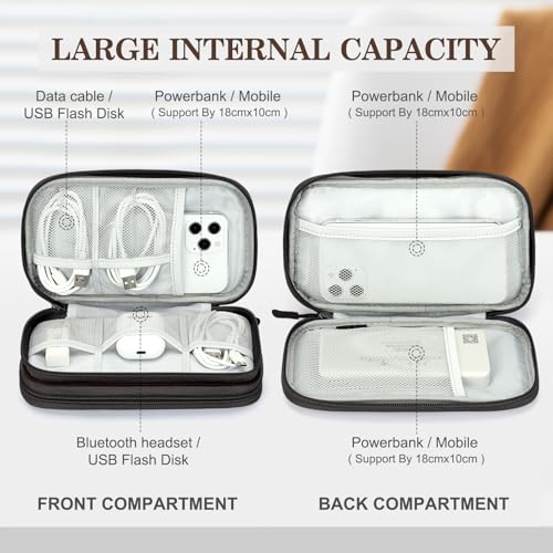 Image of FYY Electronic Organizer, Travel Cable Organizer Bag Pouch Electronic Accessories Carry Case Portable Waterproof Double Layers Storage Bag for Cable, Charger, Phone, Earphone, Medium Size, Coffee