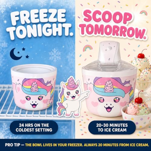 Image of Unicorn Electric Ice Cream Maker Machine for Kids - Countertop, Pink | A fun kids ice cream maker machine for homemade soft serve, sorbet, gelato & frozen yogurt. 1.2 qt small easy to use & clean