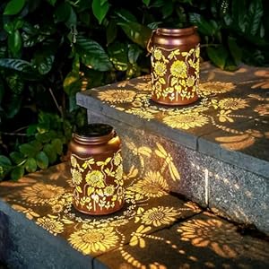 2 Pack Dragonfly Solar Lanterns Outdoor Waterproof Hanging Sunflower Solar Lights Metal Solar Decorative LED Lanterns Outside Gifts for Women Mom Decor for Garden,Yard,Patio,Lawn