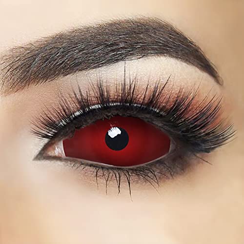 Sclera VIP duas lentes Sclera 22 mm preto kit de acessórios duração anual cobrem todo o olho! (vermelho, 22 mm, 0,0)