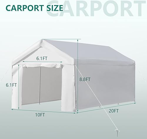 Miniatura 6 de LVUYOYO Carport para exteriores de 10 x 20 pies, con paredes laterales extraíbles y puertas, portátil, para garaje, barco, fiesta, tienda de campaña