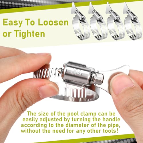 Hicarer ZHW-HICARER-0905 4 Pcs Pool Hose Clamps Metallic Hose Clamps 1-1/4 Inch Filter Pump Hose Connector Pool Hose Clamps thumb #4