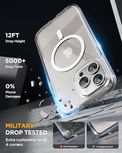 Image of Miracase Magnetic for iPhone 15 Pro Case Full-Body Bumper Phone case with Built-in Glass Screen Protector& Camera Protector, [Compatible with MagSafe] Military Drop Proof 15 Pro Cover 6.1 inch,Clear