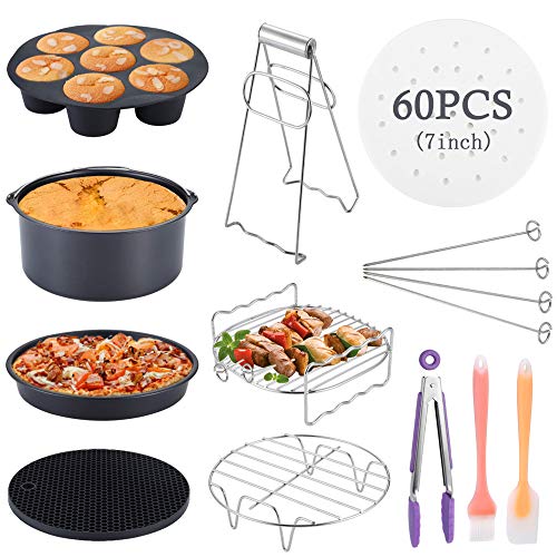 WarmHut 11-Piece Air Fryer Accessories Kit 7 Inch with 60Pcs Non-Stick Air Fryer Parchment Liners, Compatible with Ninja Power Phillips Gowise, Fit all 3.2QT - 5.8QT