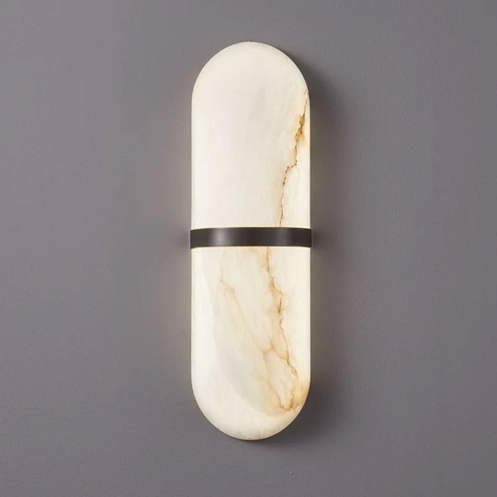 JISHUBO Modern Style Marble Wall Lamp, 15.7 Inch Natural Alabaster Wall Light, LED Warm Light Hardwired Wall Sconce, Restaurant Living Room Bedroom Wall Mounted Light Fixtures
