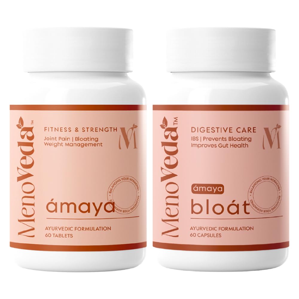 Menoveda Amaya & Bloat Combo | Ayurvedic Multivitamin For Women 40+ Nearing Menopause - For Improved Joint health, Fitness, Strength, IBS & Gut Health | Reduces Bloating & Indigestion - Pack Of 2 (B0CTHZWVQG) Amazon Price History, Amazon Price Tracker