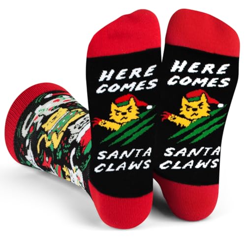 Lavley Here Comes Santa Claws Funny Holiday Socks - Christmas