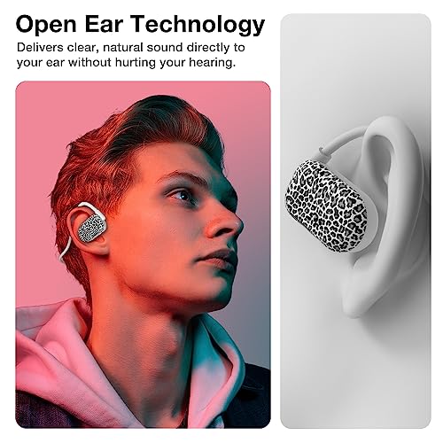 Image of Purity Air Open Ear Headphones - True Air Conduction Wireless Bluetooth Open Ear Earbuds with Dual Mic for iPhone /Android - Secured Long Wearing Comfort, Sports Sweat Resistant (Leopard)