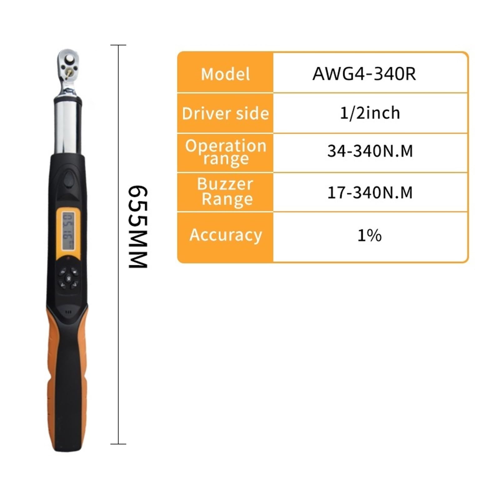 Llave dinamométrica AWG4-340R 340N.m 1/2 Llave dinamométrica Digital Cabezal de trinquete bidireccional Herramientas de reparación Manual de 36 Dientes