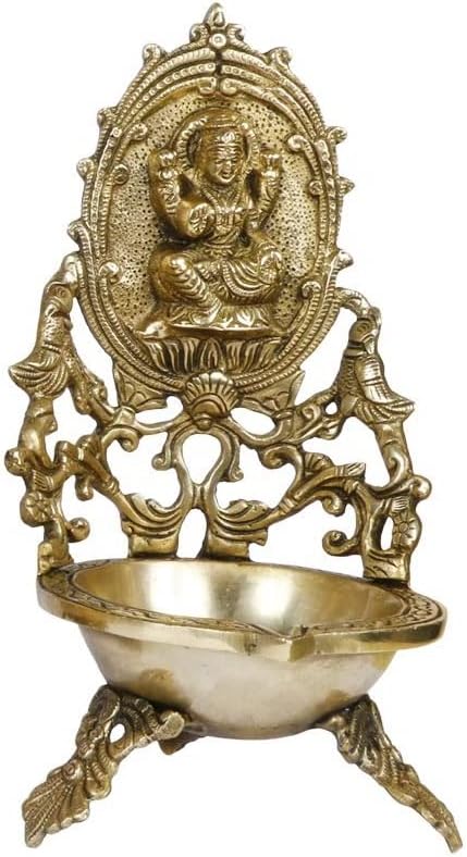 Kartique Brass Laxmi Diya Oil Lamp Diya Deepam for Temple Aarti Deepak Pooja Jyot Gold Color Height 11 Inch