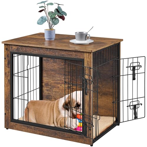 Yaheetech 27.5in Wooden Dog Crate Furniture w/Cushion for Small Medium Dogs