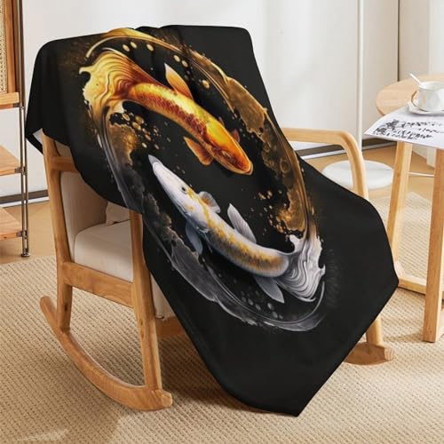 Manta de franela con estampado digital de peces Koi para cama y sofá 5