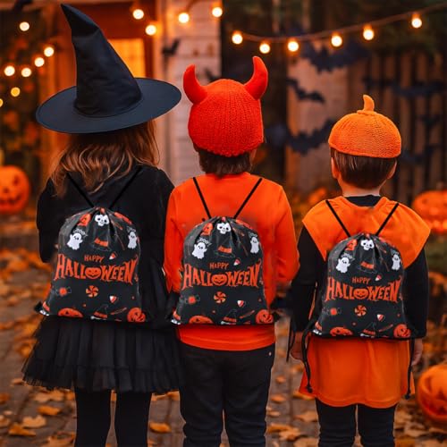 1Pc Happy Halloween Drawstring Backpack Party Favor Bags Ghost Pumpkin Witch Hat Design String Candy Goodies Bags Halloween Party Favors Supplies Gift Wrap Bag