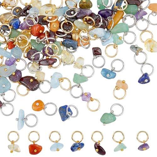 SUPERFINDINGS 84pcs Colgantes Mixtos Naturales Pepitas Piedras Preciosas Abalorios de Piedras de Cristal con Anillo de Salto de Acero Inoxidable para Pendientes Collares Pulseras Fabricación de Joyas