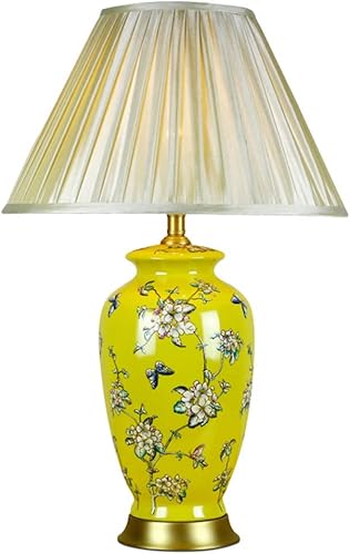 SHUAN Lámpara de mesa de cerámica para sala de estar flores y pájaros pintada a mano lámpara de mesa para dormitorio lámpara de mesita de noche