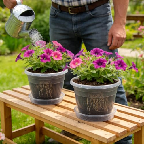 Image of RooTrimmer 10 Pack 8 Inch Clear Nursery Pots with Drainage Holes & Saucers