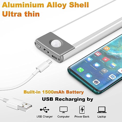 Image of LED Motion Sensor Closet Light, Under Cabinet Lighting Wireless, USB Rechargeable Kitchen Cupboard Night Light, Under Counter Closet Light Battery Operated for Kitchen Cupboard, Wardrobe (30LED)