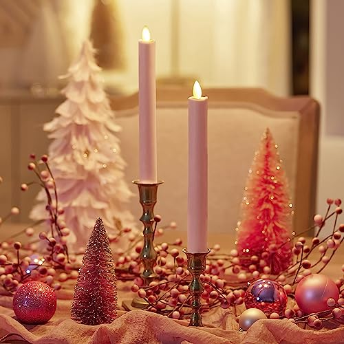 Image of Luminara - Flameless Battery Operated Taper Candle - Rose Tan - Pack of 2-1x9.75 - LED Flickering Flame - Realistic Safe for Home Kids and Pets