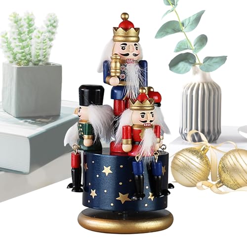 Caja de música de Navidad con decoración de figuras de cascanueces de madera 8