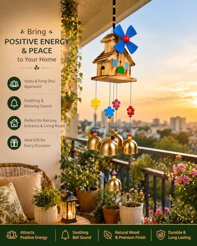 Image of Wind Chimes for Home Decor | Vastu Wind Chime for Positive Energy & Good Luck | Soothing Sound Hanging for Balcony, Entrance & Living Room | Premium Metal Bells | Housewarming Gift