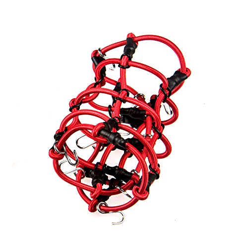 XUNJIAJIE 1 Stück 1:10 RC Elastisch Gepäcknetz mit Haken für 1/10 Crawler Auto Axial SCX10 Dachträger (Rot)