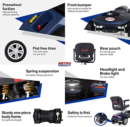Metro Mobility Compact Travel Electric Power Mobility Scooter for Adults - 265 lbs Max Weight, 4 Wheel, 18 in Width Thick Leather Seats, Large Capacity Lead-Acid Battery - Blue - Thumbnail 4