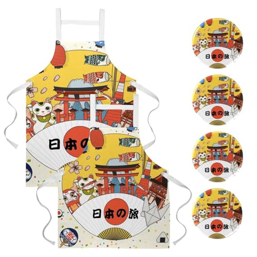 Tablier de serveuse style japonais pour restaurant et nettoyage de la maison lot de 2