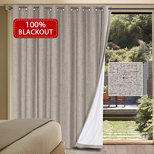 Primitive Linen Look 100% Blackout Patio Door Linen Curtains for Sliding Door Extra