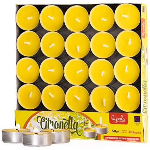 Hyoola Tealight Citronella Candles - Anti Mosquito Candle - 4 Hour Burn - 50 Pack - DEET Free Cover