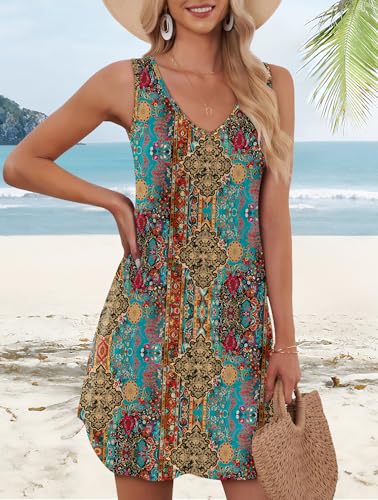 Image of Aokosor Womens Summer Dresses 2026 Loose V Neck Sleeveless Dress Sundresses Swimsuit Coverup Vacation Outfits