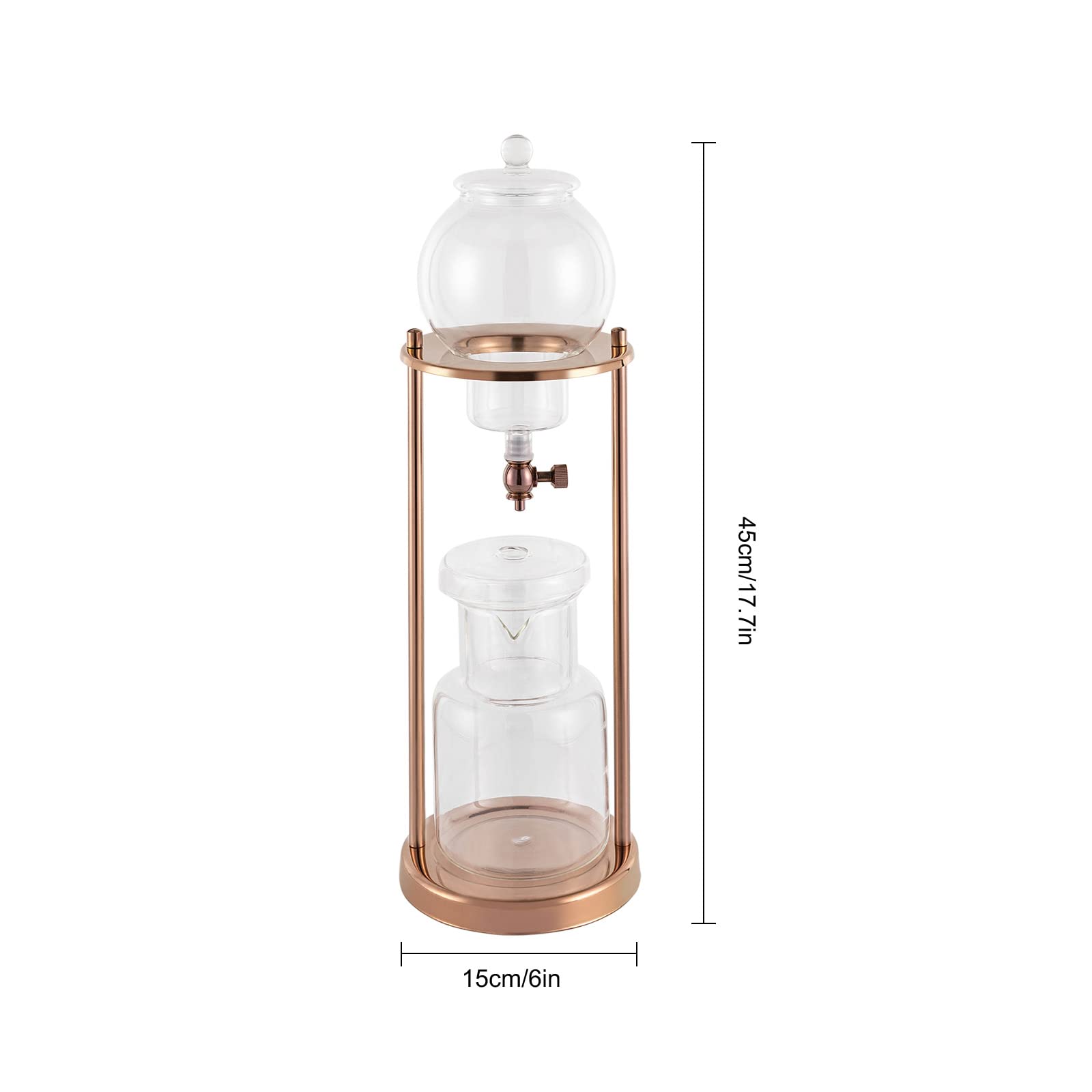 LOYALHEARTDY Ice Cold Brew Dipper Coffee Maker, 600 ml Luxury Iced Coffee Maker Smooth Drip Coffee Maker with Adjustable Rate Dipper Cold Brew Coffee Machine Ice Drip Coffee Maker for Coffee&Tea,Gold