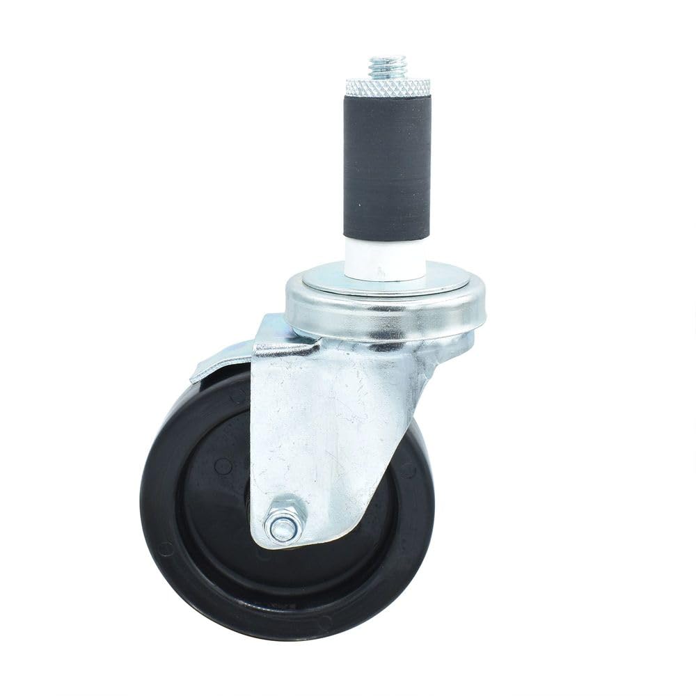 BK Resources 4" Polyolefin 1-1/4" Expanding Stem Swivel Caster for Work Tables with Top Lock Brake – 4", Silver, Model 4SBR-2RA-LDP-TLB
