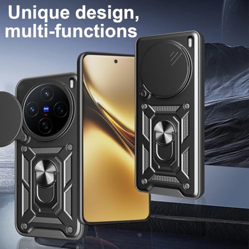 Image of Casodon Shockproof Back Case Cover for Vivo X300 Ultra 5G, Shockproof Vivo X300 Ultra Back Cover, Ring Case with Kickstand and Camera Protection Shutter - Black