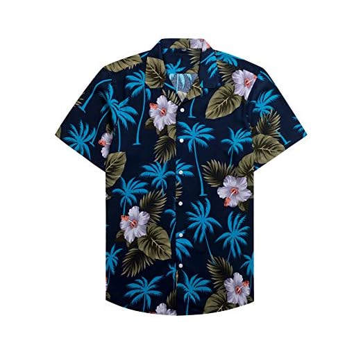 Camiseta masculina havaiana casual de manga curta com ajuste regular 100% algodão Alimens & Gentle, 1605, Small