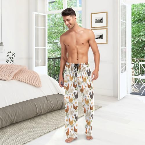 Roosters Chickens Hens Floral Mens Pajama Pants Lounge Men's Pajama Bottoms Soft Sleep Pants With Pockets M2